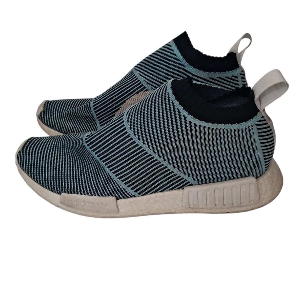 Adidas NMD_CS1 Parley AC8597 Flyknit Sneakers Mens Size 12 Black/Blue Striped - Picture 6 of 10